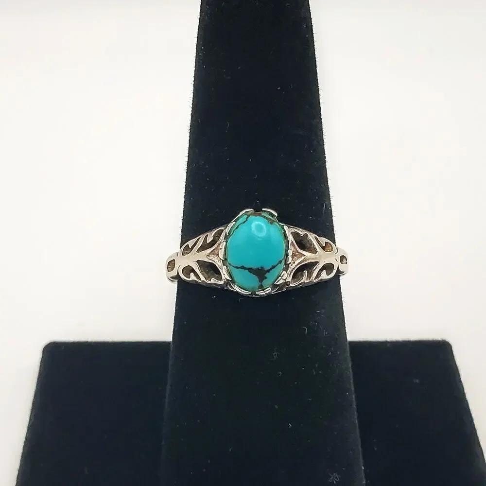 Seta Sterling Silver Vintage 925 Solitaire Blue Gem Ring Size 7.5